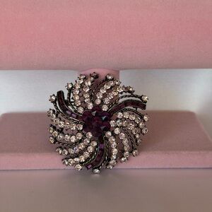 Vintage-Style Purple & Crystal Rhinestone Sunburst Brooch
